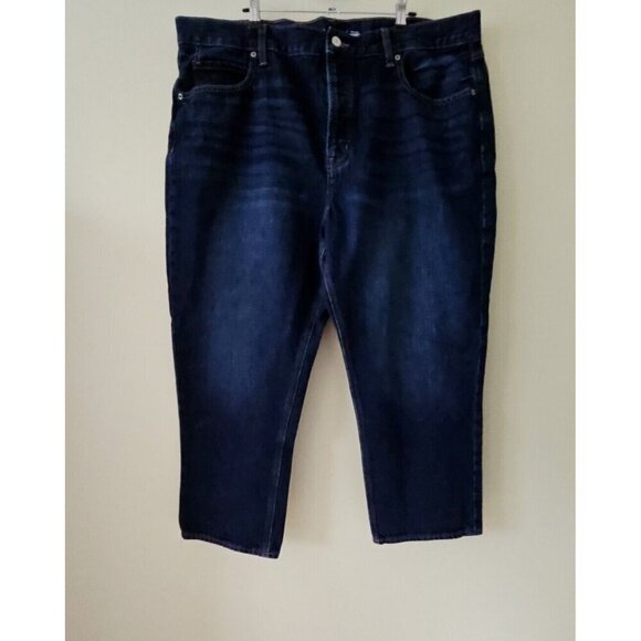 Old Navy Jeans Womens 18 Blue Dark Wash High Rise Slouchy Straight Cropped Boho - Picture 12 of 14